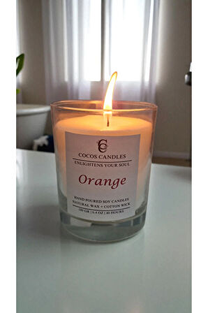 Cam Bardakta %100 Doğal Portakal Aromaterapi Soya Mum – El Yapımı, 180 gr, 40 Saat