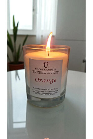 Cam Bardakta %100 Doğal Portakal Aromaterapi Soya Mum – El Yapımı, 180 gr, 40 Saat