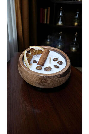 Portakal Kokulu Ahşap Kaseli Aromaterapi Mum – El Yapımı Doğal Soya Mum