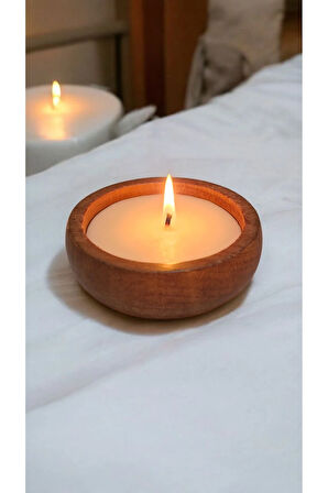 Pudra Kokulu Mum – Ahşap Kasede El Yapımı Soya Wax | Dekoratif Aromaterapi Mum
