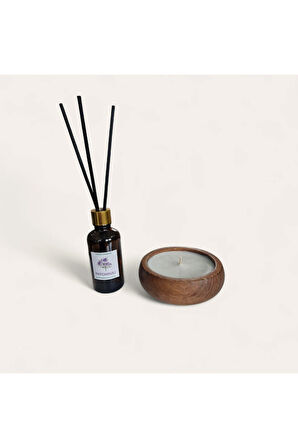 Paçuli Mum&Koku Set-Ahşap Fitil Bambu Oda Kokusu (50 ml)