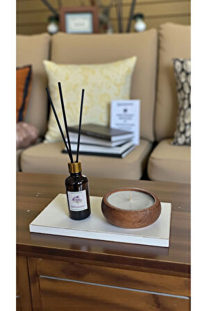 Paçuli Mum&Koku Set-Ahşap Pamuk Fitil Bambu Oda Kokusu (50 ml)