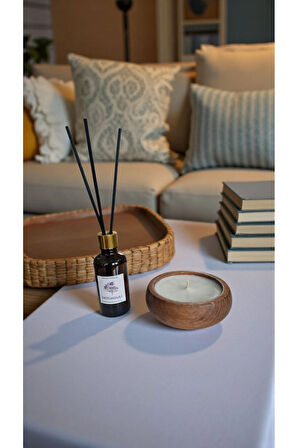 Paçuli Mum&Koku Set-Ahşap Pamuk Fitil Bambu Oda Kokusu (50 ml)