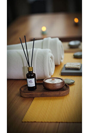 Paçuli Mum&Koku Set-Ahşap Tabak Ahşap Fitil Bambu Oda Kokusu (50 ml)