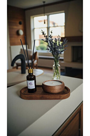 Paçuli Mum&Koku Set-Ahşap Tabak Pamuk Fitil Bambu Oda Kokusu (50 ml)