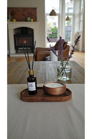 Paçuli Mum&Koku Set-Ahşap Tabak Pamuk Fitil Bambu Oda Kokusu (50 ml)