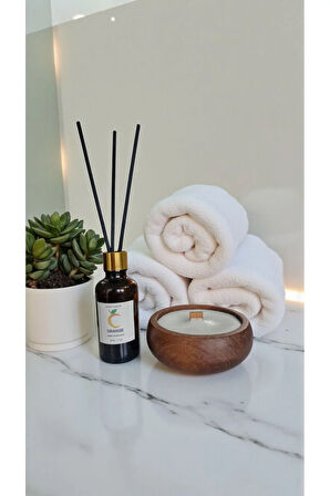 Portakal Mum&Koku Set-Ahşap Fitil Bambu Oda Kokusu (50 ml)