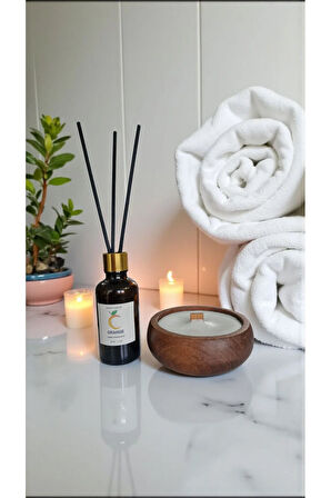 Portakal Mum&Koku Set-Ahşap Fitil Bambu Oda Kokusu (50 ml)