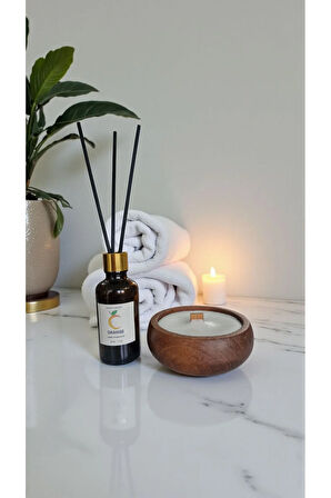 Portakal Mum&Koku Set-Ahşap Fitil Bambu Oda Kokusu (50 ml)