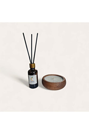 Portakal Mum&Koku Set-Ahşap Pamuk Fitil Bambu Oda Kokusu (50 ml)
