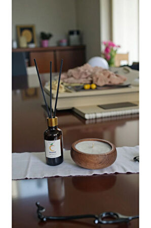 Portakal Mum&Koku Set-Ahşap Pamuk Fitil Bambu Oda Kokusu (50 ml)