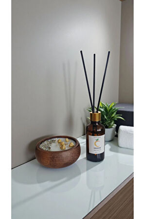 Portakal Mum&Koku Set-Ahşap Lavanta Üzerlik Pamuk Fitil Bambu Oda Kokusu (50 ml)