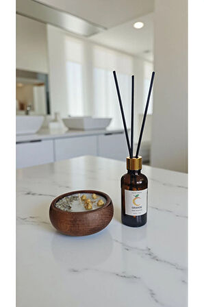 Portakal Mum&Koku Set-Ahşap Lavanta Üzerlik Pamuk Fitil Bambu Oda Kokusu (50 ml)