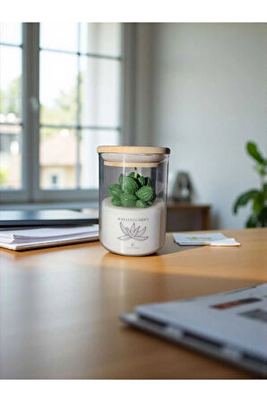 Sukulent Lavanta Kokulu Bambu Kapaklı Soya Mum