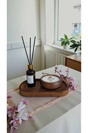 Sandal Mum&Koku Set-Ahşap Tabak Ahşap Fitil Bambu Oda Kokusu (50 ml)
