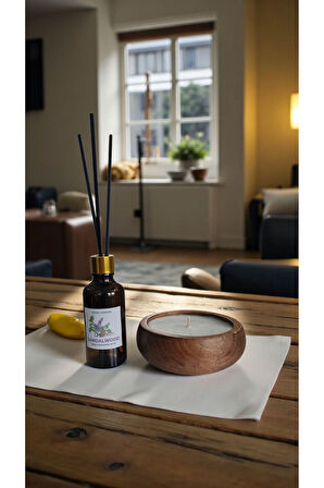 Sandal Mum&Koku Set-Ahşap Pamuk Fitil Bambu Oda Kokusu (50 ml)