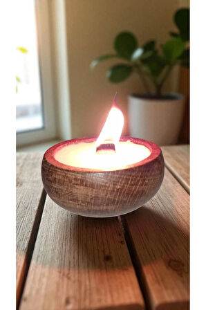 Vanilya Kokulu Doğal Soya Wax Mum – Çıra Fitilli, Ahşap Kase (9x4 cm)