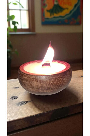 Vanilya Kokulu Doğal Soya Wax Mum – Çıra Fitilli, Ahşap Kase (9x4 cm)