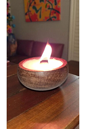 Vanilya Kokulu Doğal Soya Wax Mum – Çıra Fitilli, Ahşap Kase (9x4 cm)