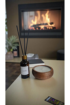 Vanilya Mum&Koku Set-Ahşap Pamuk Fitil Bambu Oda Kokusu (50 ml)