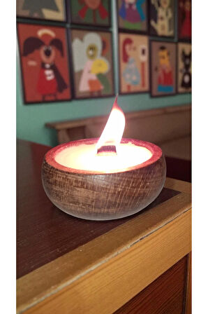 Yasemin Kokulu Doğal Soya Wax Mum – Çıra Fitilli, Ahşap Kase (9x4 cm)