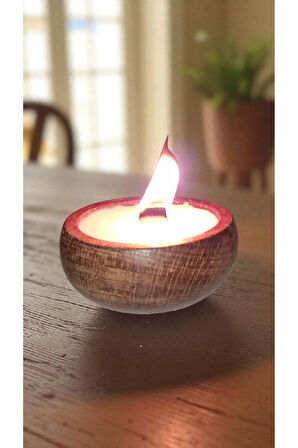 Yasemin Kokulu Doğal Soya Wax Mum – Çıra Fitilli, Ahşap Kase (9x4 cm)