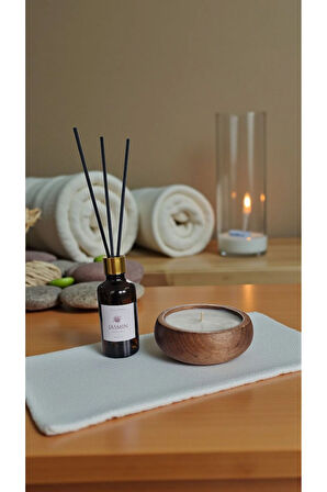 Yasemin Mum&Koku Set-Ahşap Pamuk Fitil Bambu Oda Kokusu (50 ml)
