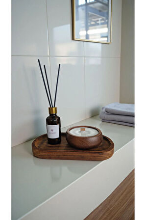 Yasemin Mum&Koku Set-Ahşap Tabak Ahşap Fitil Bambu Oda Kokusu (50 ml)