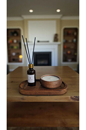 Yasemin Mum&Koku Set-Ahşap Tabak Pamuk Fitil Bambu Oda Kokusu (50 ml)