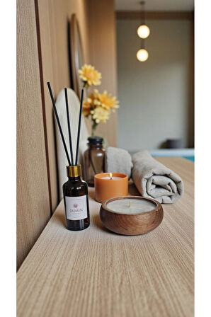 Yasemin Mum&Koku Set-Ahşap Fitil Bambu Oda Kokusu (50 ml)