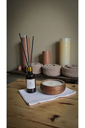 Yasemin Mum&Koku Set-Ahşap Fitil Bambu Oda Kokusu (50 ml)