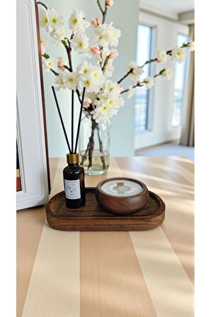 Zambak Mum&Koku Set-Ahşap Tabak Ahşap Fitil Bambu Oda Kokusu (50 ml)