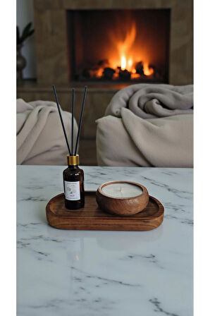 Zambak Mum&Koku Set-Ahşap Tabak Pamuk Fitil Bambu Oda Kokusu (50 ml)