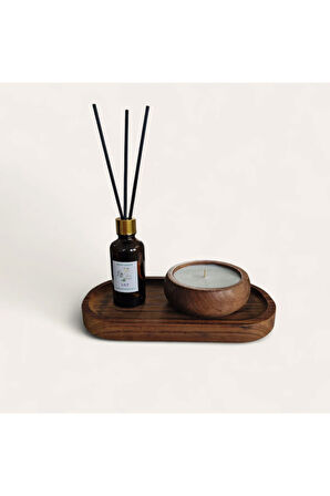 Zambak Mum&Koku Set-Ahşap Tabak Pamuk Fitil Bambu Oda Kokusu (50 ml)