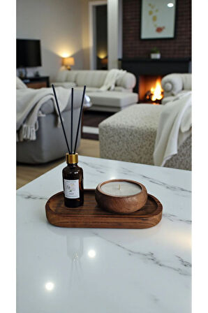 Zambak Mum&Koku Set-Ahşap Tabak Pamuk Fitil Bambu Oda Kokusu (50 ml)