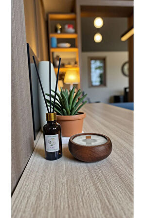 Zambak Mum&Koku Set-Ahşap Fitil Bambu Oda Kokusu (50 ml)