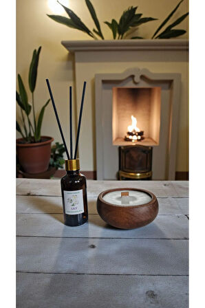 Zambak Mum&Koku Set-Ahşap Fitil Bambu Oda Kokusu (50 ml)