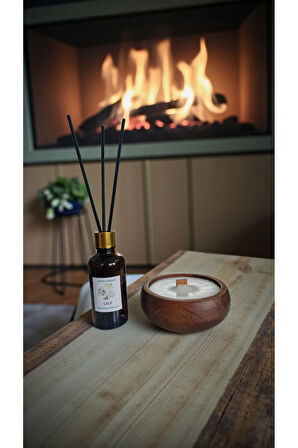 Zambak Mum&Koku Set-Ahşap Fitil Bambu Oda Kokusu (50 ml)