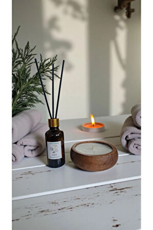 Zambak Mum&Koku Set-Ahşap Pamuk Fitil Bambu Oda Kokusu (50 ml)