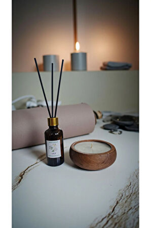 Zambak Mum&Koku Set-Ahşap Pamuk Fitil Bambu Oda Kokusu (50 ml)