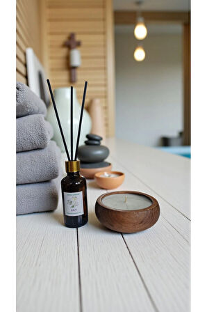 Zambak Mum&Koku Set-Ahşap Pamuk Fitil Bambu Oda Kokusu (50 ml)
