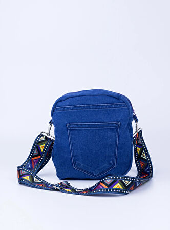 Denim Kumaş Omuz Çantası Lacivert 
