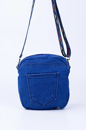 Denim Kumaş Omuz Çantası Lacivert 