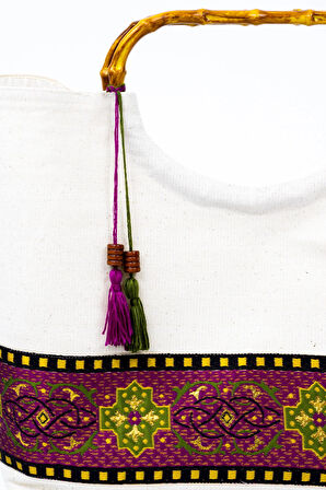 Etnik Dokuma Bordürlü Kanvas El Çantası