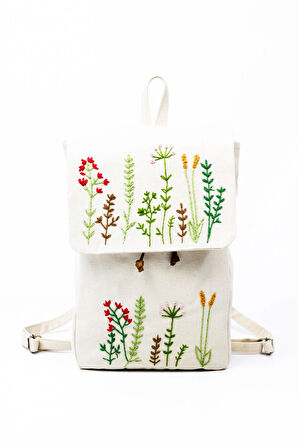 Kanvas Nakışlı Ayarlanabilir Sırt Çantası