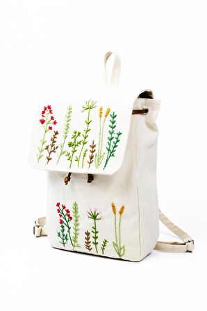 Kanvas Nakışlı Ayarlanabilir Sırt Çantası