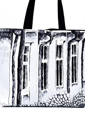 Keten Mimari Desenli Omuz Çantası