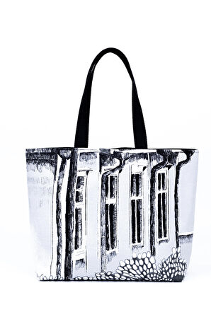 Keten Mimari Desenli Omuz Çantası