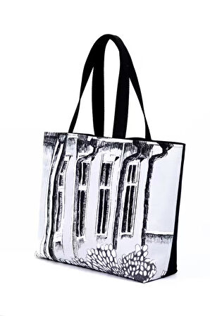 Keten Mimari Desenli Omuz Çantası
