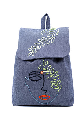 Denim Nakışlı Büzgülü Sırt Çantası